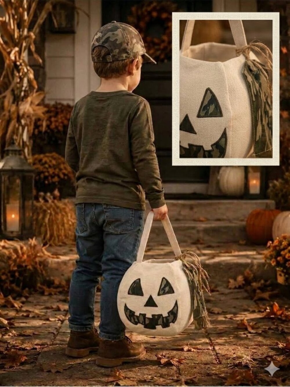 Kids Halloween Pumpkin Treat Bag -Camo face  Jack-O'-Lantern